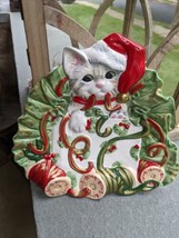 Fitz and Floyd Christmas Decorative Plate Kitty Kringle Cat - £10.38 GBP