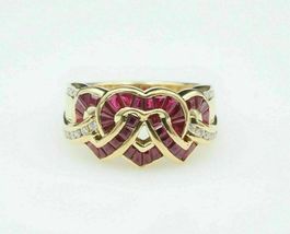 14k Yellow Gold Finish 3.20Ct Princess Cut Ruby VVS1 Diamond Gorgeous Heart Ring - £70.21 GBP