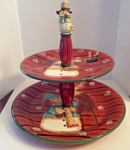 Noble Excellence SnowMates 2 Tier Tray - Cookies - Handpainted Ceramic - £15.95 GBP