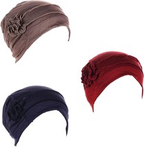 Lucky Staryuan ® 3Pack Flower Turban Cap Beanies For Women Muslim Hijab Soft - £23.53 GBP