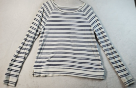 Loft T Shirt Top Womens Medium Blue White Striped Cotton Long Sleeve Round Neck - £13.05 GBP