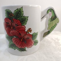 Hummingbird Handle Coffee Mug Tropical Hibiscus Flowers 3&quot;3/X3&quot;1/4 New - $19.37