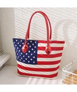 American Flag Patriotic Canvas Tote Bag With Metallic Red Handles - $643.16 MXN