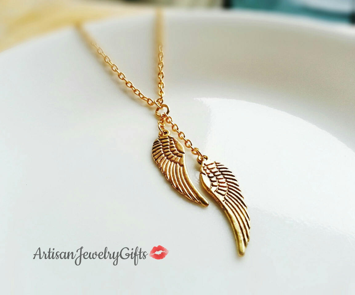 Gold Angel Wings Necklace Gold Wings Necklace Bridesmaid Necklace Women's Neckla - £20.91 GBP - £30.56 GBP