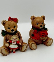 Vtg 1980s HOMCO Country Christmas Teddy Bears Pair Figures 5560 Porcelain Taiwan - £14.46 GBP