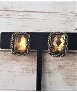 Vintage Clip On Earrings - Amber Tone Gem with Twisted Halo - £11.08 GBP