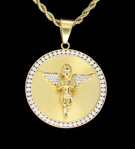 Messenger Angel CZ Pendant Stainless Steel Gold Plated 24" Rope Never Fade - $17.73