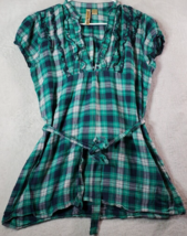 Eyeshadow Blouse Top Junior Size Large Green Plaid 100% Cotton Sleeveles... - £5.96 GBP