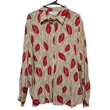 JONES NEW YORK Womens 18W Beige Red Leaf 100% Silk Button Down Shirt Plu... - $9.99