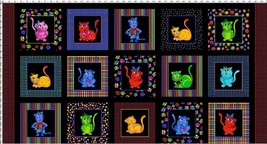 23&quot; X 44&quot; Panel Cool Cats Pets Animals Kids Black Cotton Fabric Panel D382.57 - £8.66 GBP