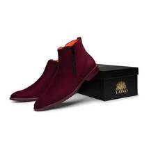 Men's TAYNO Chelsea Chukka Soft Micro Suede Zip up Boot Coupe S Wine image 4