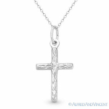 Textured Latin Cross Christian Charm Sterling Silver w/ Rhodium Necklace Pendant - £11.87 GBP+