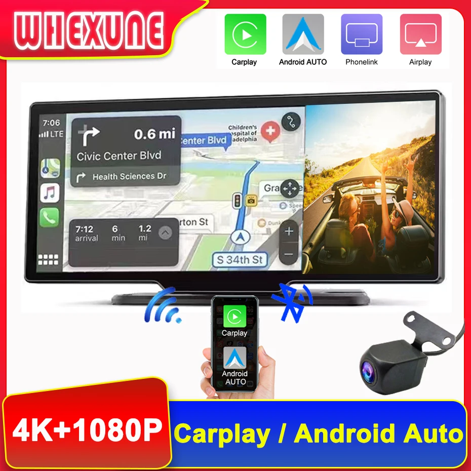 4K Car Rearview Mirror Video Recording Carplay &amp; Android Auto Wireless - £144.06 GBP+