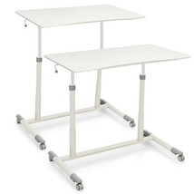 Height Adjustable Computer Desk Sit to Stand Rolling Table - Color: White - £140.78 GBP