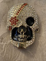 Belt Buckle Women’s Skull With Rhinestones Gold Silver Black Red White 3.75” H - £7.46 GBP