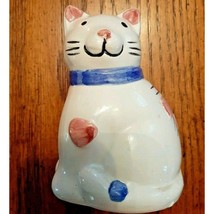 Porcelain Kitty Cat Lover Bank White Blue Pink Hearts Adorable Vintage - $13.07