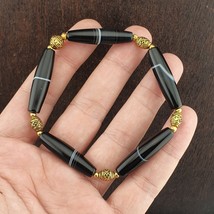 Antique Old Yemeni Agate Natural White 1 line black gate Beaded Bracelet - $1,390.75 MXN