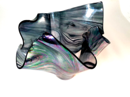 Stunning Iridescent Glass Decorative Vase, Pinched/Ruffled Wavy Art Glass - $35.18