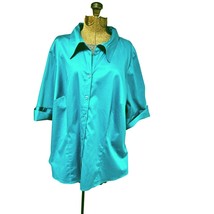 Lane Bryant Womens Turquoise Button Up Shirt 22 24 Cotton Blend Collared... - £19.13 GBP