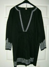 Tropical Escape Black Deep V Neck Embroidered Trim Swimsuit Cover Up (NWOT) - £15.78 GBP