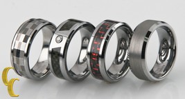 Tungsten &amp; Diamond Wedding Band/ Ring, Lot of 4 Sizes 8 &amp; 8.25 Gift for Him - $2,030.56 MXN