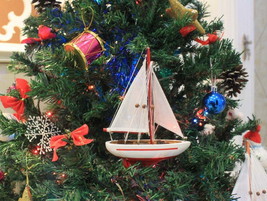 [Pack Of 2] Wooden Red Sailboat Model Christmas Tree Ornament 9&quot;&quot; - £46.00 GBP