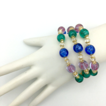 GIVRE glass bead vintage bracelet - 3-strand knotted gold-tone caps fancy clasp - £20.03 GBP