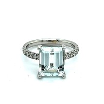 Natural Aquamarine Diamond Ring 6.5 14k W Gold 3.18 TCW Certified $4,975 217845 - £1,840.80 GBP