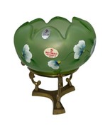 VTG Fenton Green Stain Glass Bowl Candle Holder Brass Metal Stand Flower... - $140.95 CAD