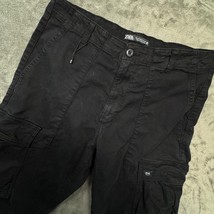 Zara Mens Cargo Pants Black Drawstring Pockets Relaxed Fit Casual Trousers - $749.69 MXN