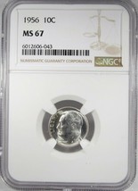 1956-P Silver Roosevelt Dime NGC MS67 Coin AJ205 - £38.59 GBP