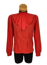 Third Generation Long Sleeve Blouse Red Ruffled Neck Fitted Top VTG Dres... - $22.44