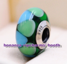 925 Sterling Silver Handmade Glass Bead Green Triangle Murano Glass Charm  - $6.60