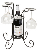 Wine Bottle &amp; Glass Holder Amish Hand Forged Wrought Iron Table Centerpiece Usa - £43.15 GBP