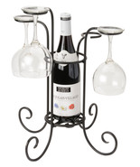 WINE BOTTLE &amp; GLASS HOLDER Amish Hand Forged Wrought Iron Table Centerpi... - £43.05 GBP