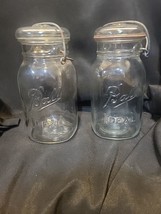 Set Of 2 Vintage Ball Ideal Clear Bail Top Canning Mason Jar w/Glass Top Quart - £14.27 GBP
