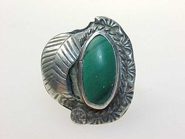 Vintage Genuine MALACHITE RING in STERLING Silver - Size 6 - £47.85 GBP