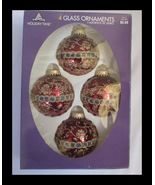 Holiday Time 4 Glass Ornaments Burgandy &amp; Gold - $272.22 MXN