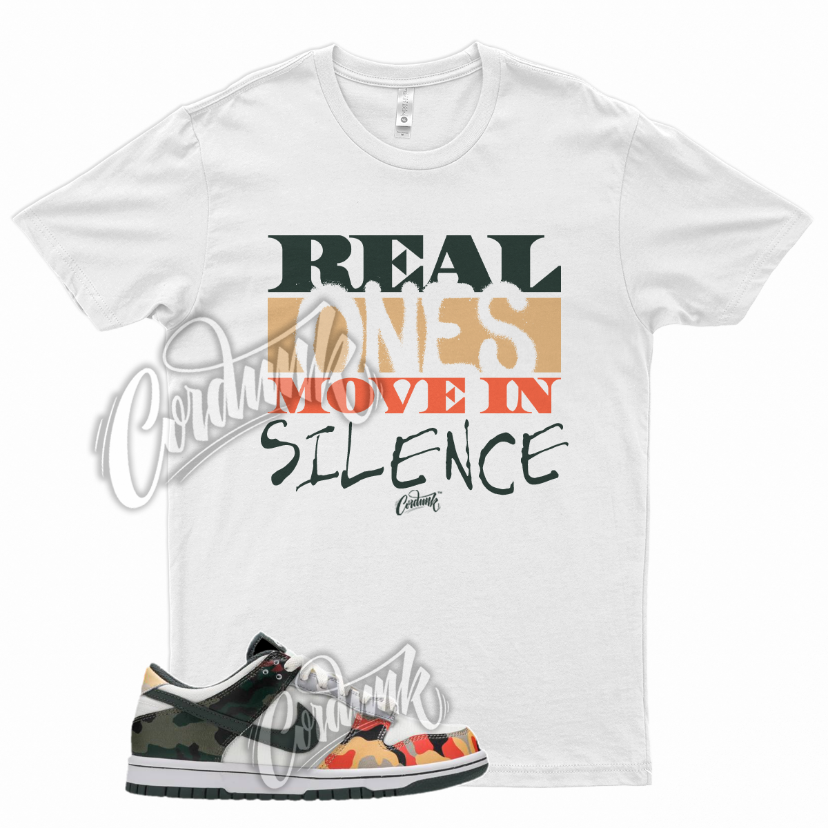 Primary image for WHT REAL T Shirt for N Dunk Low Sail Multi Camo Vintage Green Total Orange
