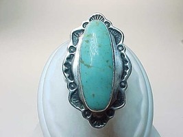Vintage Large Genuine Turquoise Ring In Sterling Silver - Size 6 1/4 - Free Ship - £59.81 GBP