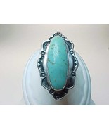 Vintage Large Genuine TURQUOISE RING in STERLING Silver - Size 6 1/4 - FREE SHIP - $75.00