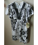 One World Live And Let Live Womens Blouse White Floral Cap Sleeve sz L - $424.49 MXN