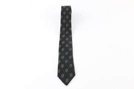 Vintage 70s Christian Dior Silk Geometric Skinny Neck Tie Dress Tie Black USA - £23.70 GBP