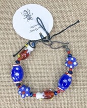 Handmade Red White Blue Whimsical Glass Bead Bracelet Eagle Bird Polka Dots - £10.35 GBP