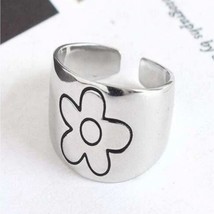Fashion Summer Flower Engraved Band Cuff Adjustable Ring - £14.09 GBP
