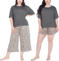 Honeydew Womens Super Soft Fleece 3 Piece Pajama Set, Small, Crescent Leopard - £31.58 GBP
