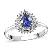 Tanzanite Wedding Ring, 14K White Gold Plated Pear Shape Ring, Luxury Gift - £51.91 GBP