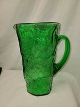 Emerald Green glass pitcher Bark Texture 2 Quart Hand Blown 9&quot; Tall - $359.18 MXN