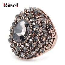 Fashion Big Rings For Women Hollow Gray Rhinestone Antique Gold Color Vintage We - £6.26 GBP