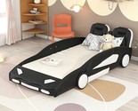 Twin Size Race Car-Shaped Platform Bed With Wheels, Upholstered Car Bed ... - $442.99